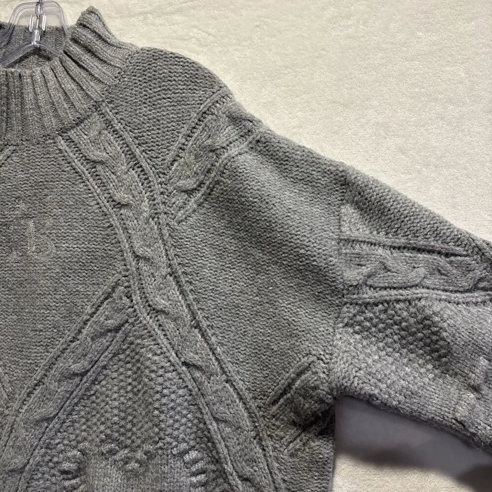 Aelfric Eden Women's Oversized Cable Knit Chunky Mock Neck Sweater Large Grey - Picture 5 of 16